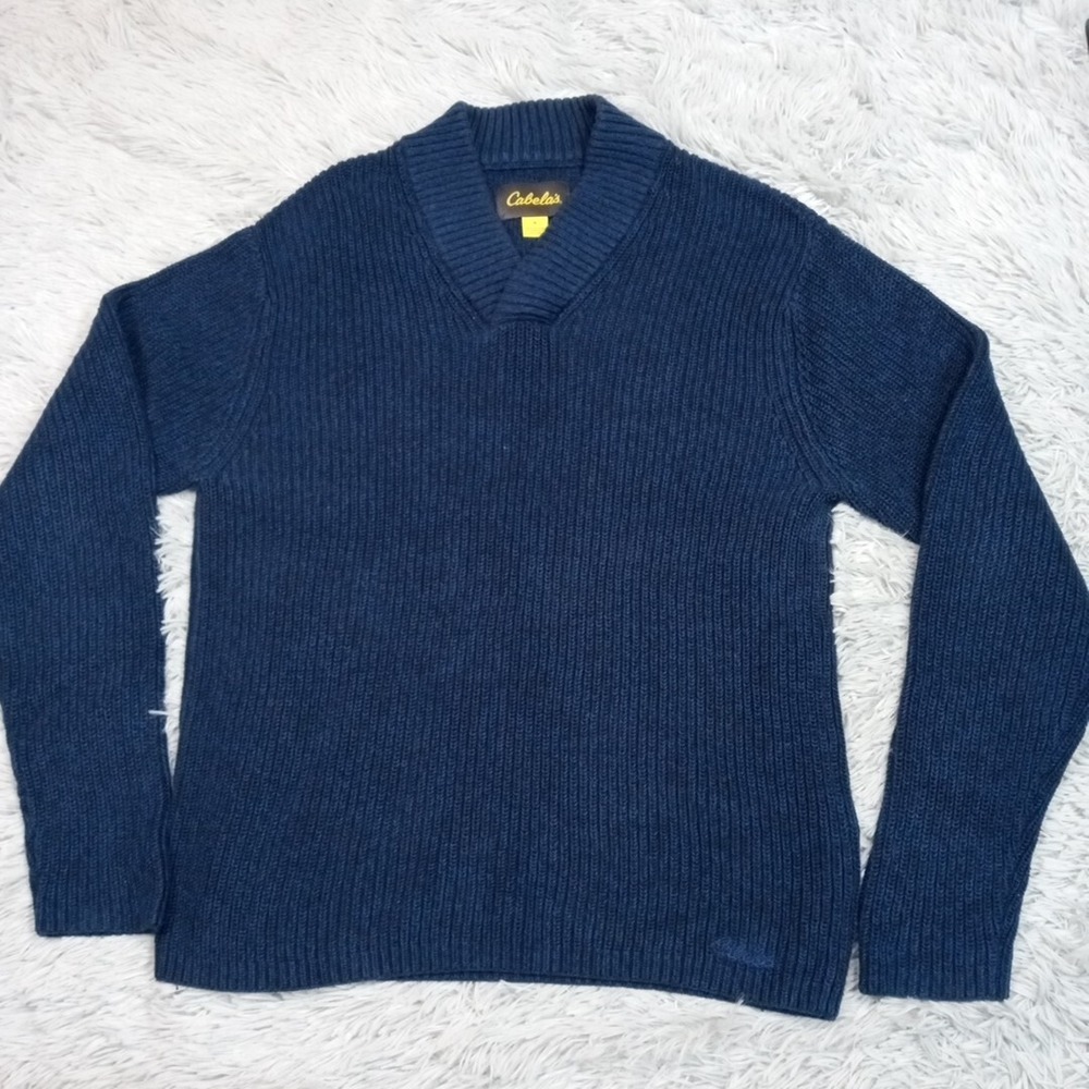 Cabela's Sweater Mens M Blue Marled Career Casual Cozy Warm Grandpa Comfort
